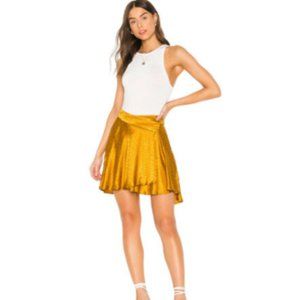 Free People Women's Gold Star Print Asymmetric Hem Ruffled Mini Skirt Size 6